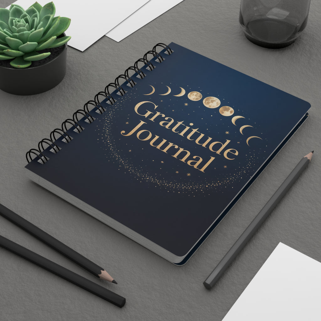 Moon Phase Gratitude Journal — Spiral-Bound Daily Reflection Notebook