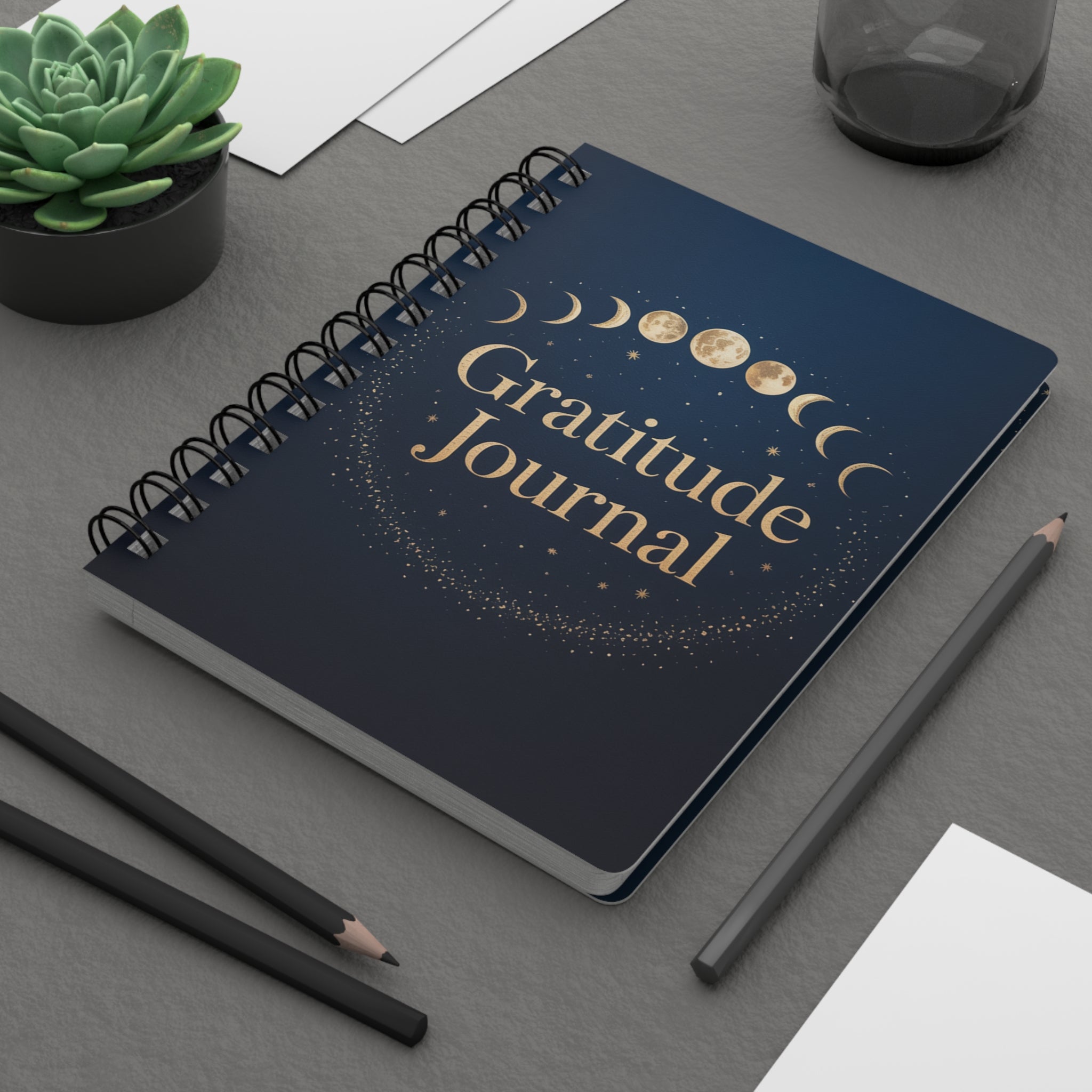 Moon Phase Gratitude Journal — Spiral-Bound Daily Reflection Notebook
