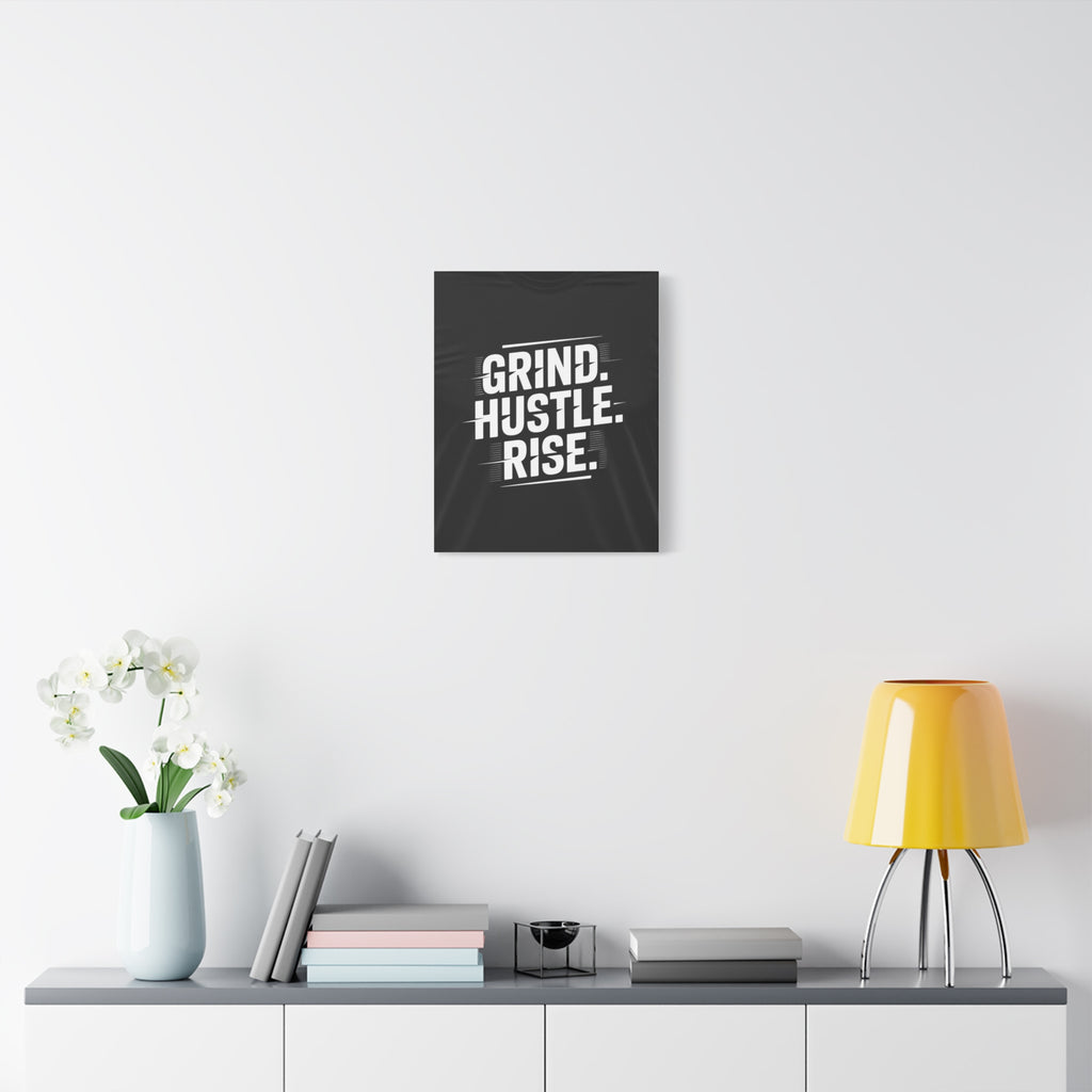 Motivational Canvas Print — "GRIND. HUSTLE. RISE." Black Wall Art for Home Office